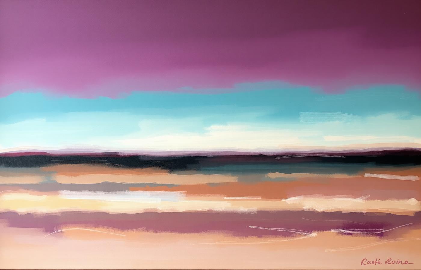 Sample artwork placeholder titled Beyond the Horizon — abstract composition in plum & teal