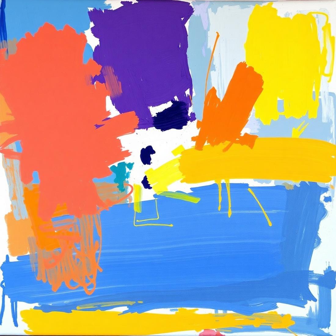 Sample artwork placeholder titled Unspoken Joy — abstract composition in coral & violet