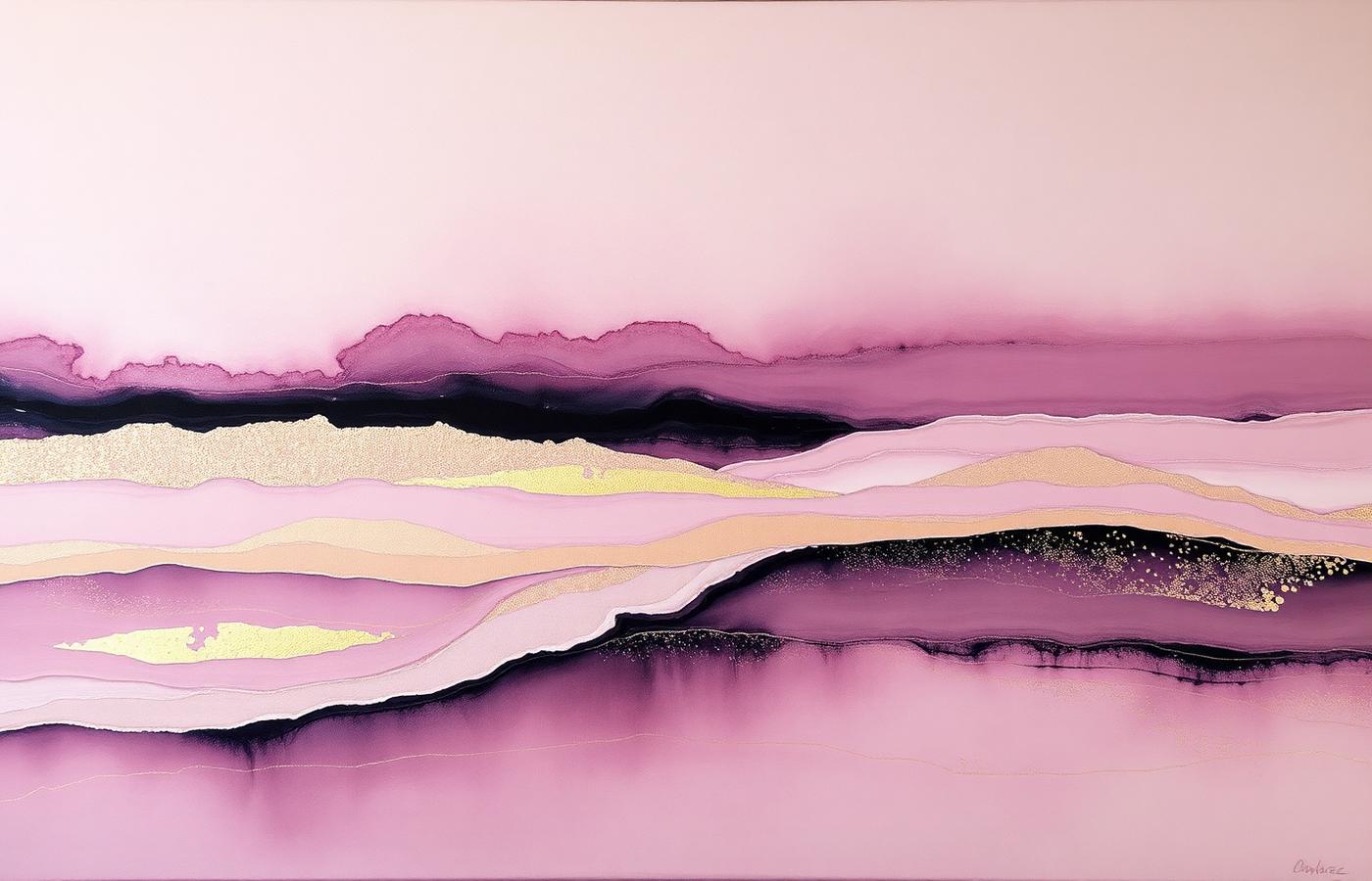 Sample artwork placeholder titled Layers of Grace — abstract composition in aubergine & sand